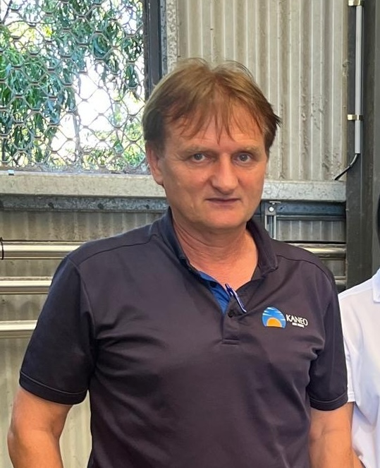 Lou Dimovski, founder of Kaneo Asia Pacific, at a commercial laundry installation site with Wientjens water treatment system